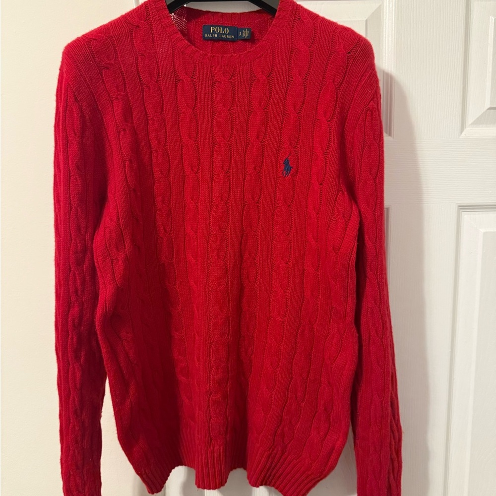 Men’s Polo Ralph Lauren Red Cable-Knit Wool-Cashmere Sweater